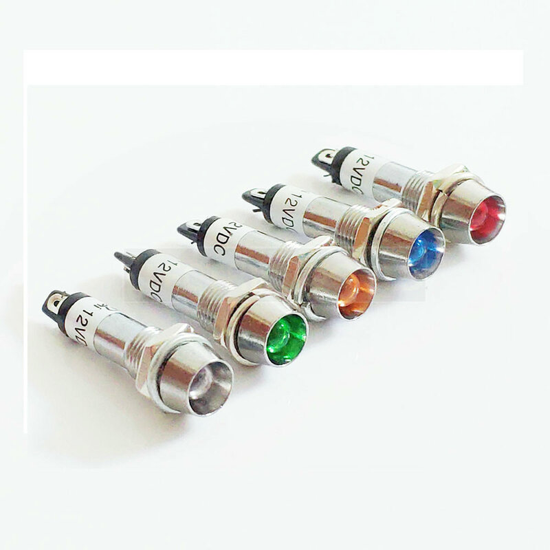 Lâmpada led convexa para sinalização de luz, 8mm, de metal, à prova d'água, sem fio, 5 cores, 12v, 24v, 220v