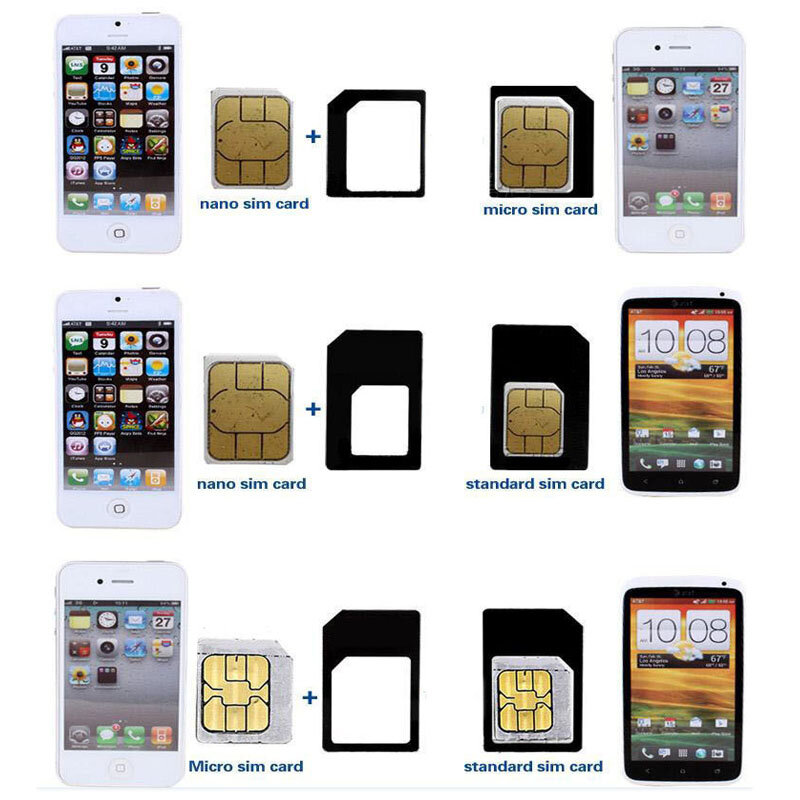 2pcs 4 in1 SIM Karte Adapter Für iPhone 5 nano sim adapter set SIM Karte Voll sim karte adapter für telefon Droshipping