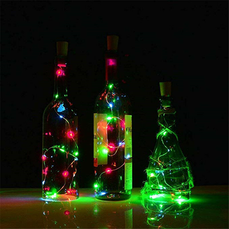 إكليل إضاءة LED مصنوع من الأسلاك النحاسية والفلين وزجاجات النبيذ والديكور المنزلي وعيد الحب والزفاف والكريسماس