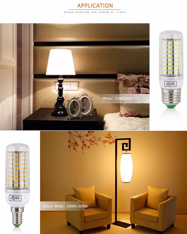 Bombilla de lámpara LED SMD para el hogar, iluminación de ampolla, E14, E27, B22, E12, 24, 30, 42, 64, 80, 89, 5730, 108, 136, 165