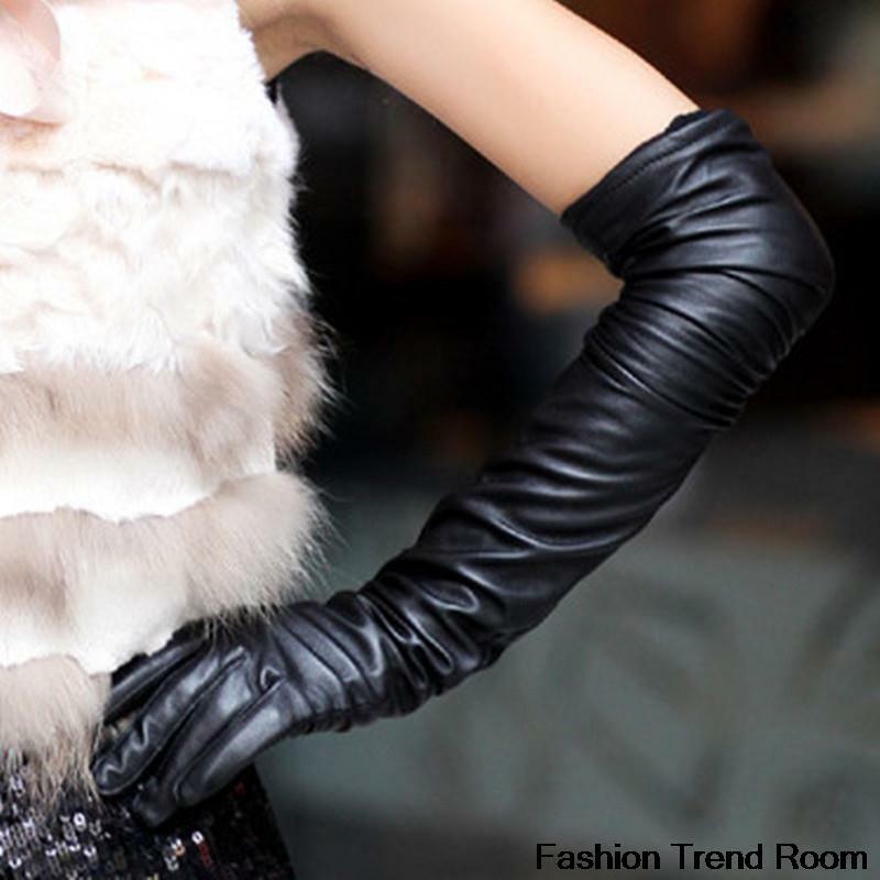 2 Farben neue künstliche lange Leder handschuhe Mode Frauen handschuhe warm im Freien langes Design sexy Handschuhe