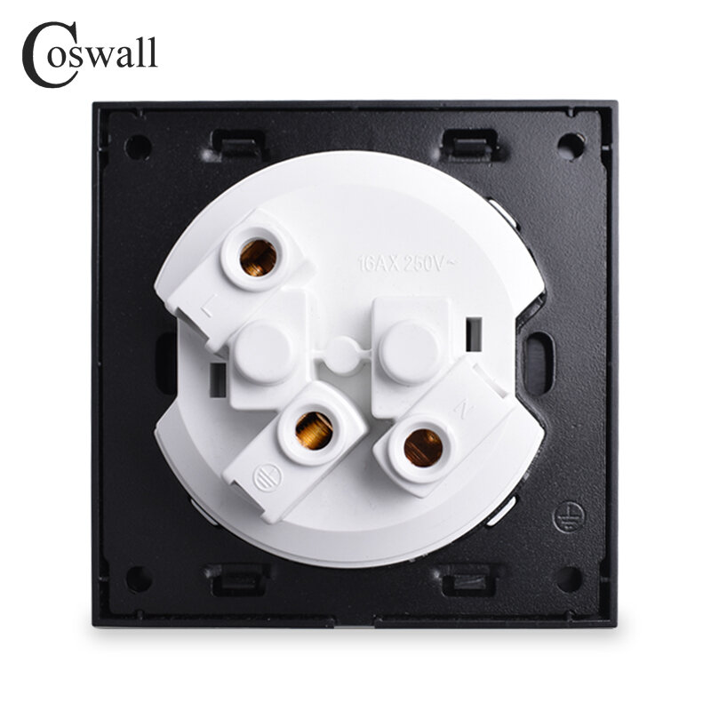 Coswall Pure Glass Frame EU Russia Spain Wall Power Socket Outlet Grounded With Child Protective Lock White Black Grey Gold