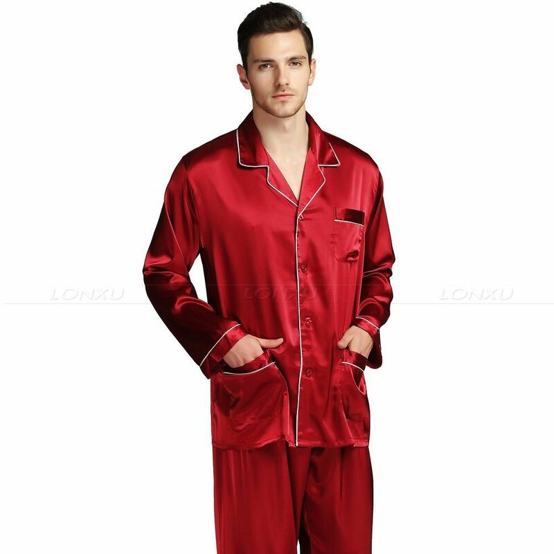 Mens Zijde Satijn Pyjama Pyjama Set Nachtkleding Set Loungewear Amerikaanse S,M,L, Xl, Xxl, xxxl, 4XL _ _ Fits All Seizoenen
