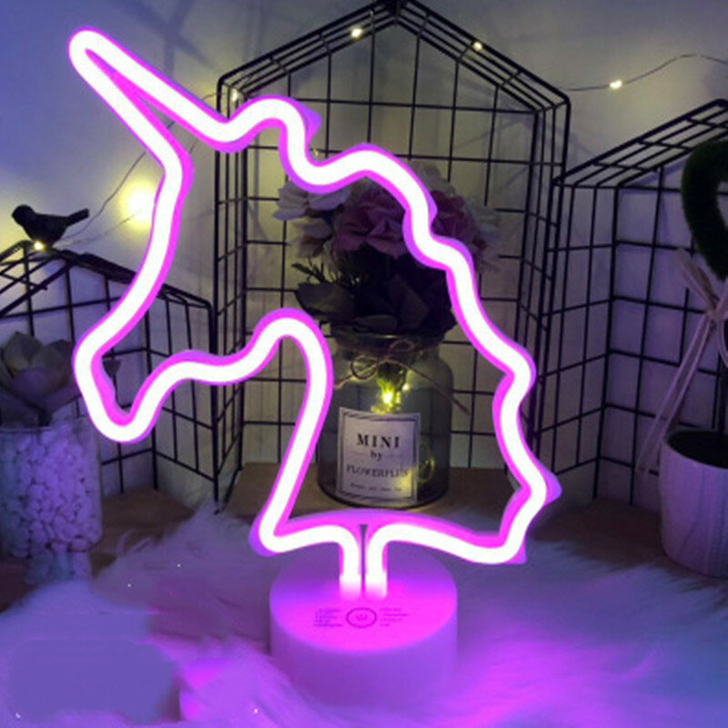 LED Neon Light Neon Sign 8 Mode Flamingo Unicorn Table Lamp Battery Operated for Home Wedding Christmas Decoration  Neon Yellow