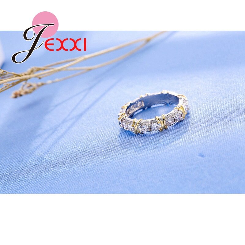Hot Sale Unique Simple Design 925 Silver Needle Rings For Women Female Clear White Crystal Decoration Promise Ring New Fashion