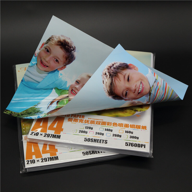 Papel fotográfico imprimible de doble cara A4 de alto brillo, 50 hojas