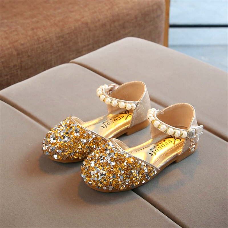 Super perfect design 2019New girls sandals spring autumn baby princess sequins small leather shoes pearl children's casual shoes