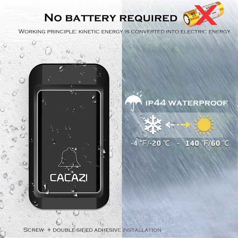CACAZI 不要バッテリーワイヤレスドアベル 1 2 ボタン 1 2 3 レシーバ防水ホーム自己駆動ワイヤレスドアリングベル
