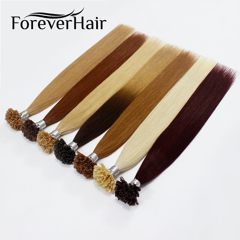 FOREVER HAIR-extensiones de cabello humano Natural, 0,8 g/h, 14 ", 100% Remy, fusión europea, prepegado, punta de queratina, 50 Uds./pac
