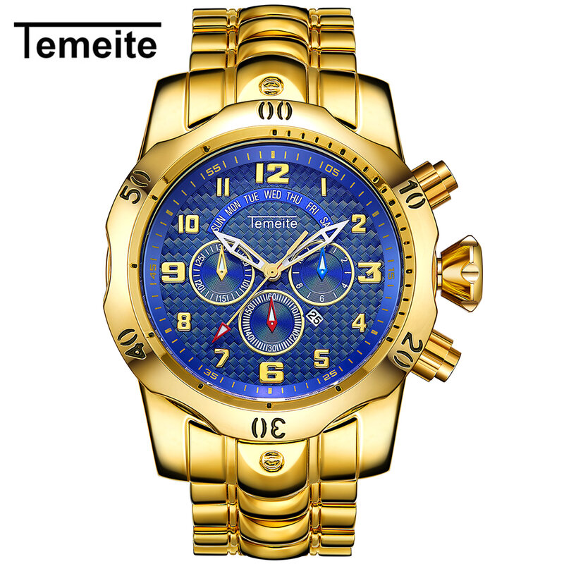 Kostenloser Versand Relogio Masculino männer Quarzuhr TEMEITE Uhren Männer Luxus Gold Business Mann Uhr Wasserdichte Armbanduhren