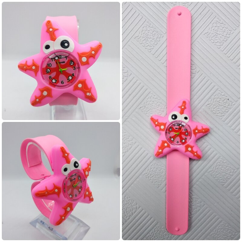 Slap Ring-reloj de cuarzo para niños y niñas, accesorio de pulsera con diseño de mundo submarino 3D, estrella de cinco puntas, kelp, para bebés