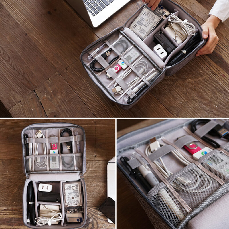 HMUNII-bolsa de viaje para cables, organizador de dispositivos de Cable de datos USB Digital portátil, bolsa de almacenamiento impermeable con cremallera, accesorios de viaje