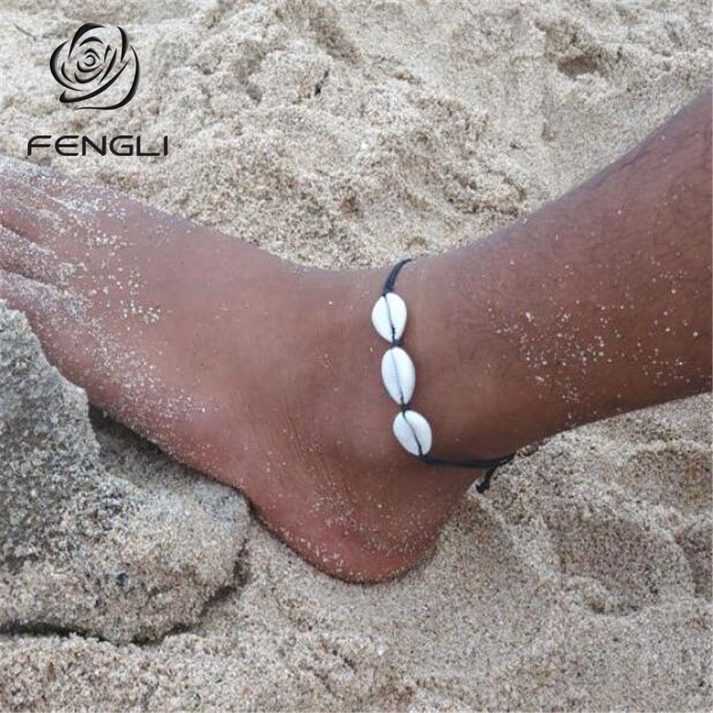 FENGLI Muschel Strand Fuß Fußkettchen für Frauen Barfuß Armband knöchel auf bein Stiefeletten Sommer Böhmischen Schmuck Freundschaft Geschenk