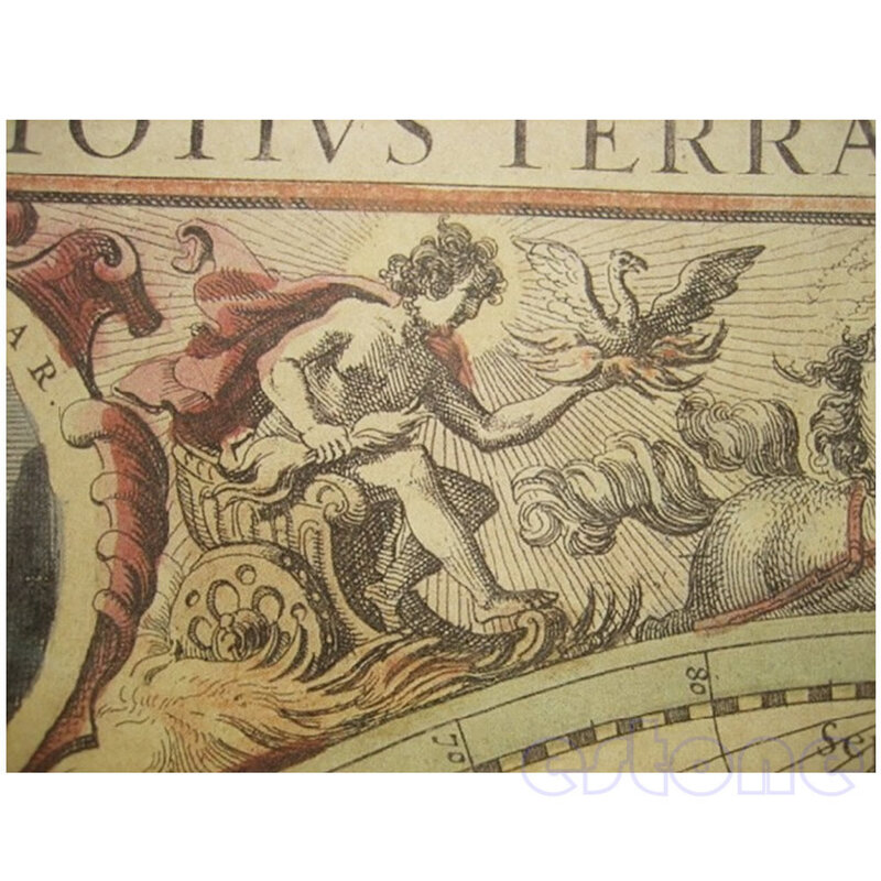 ملصق ورق عتيق بني غير لامع 71 × 50 سنتيمتر ، خريطة العالم القديم ، ديكور جدران المنزل