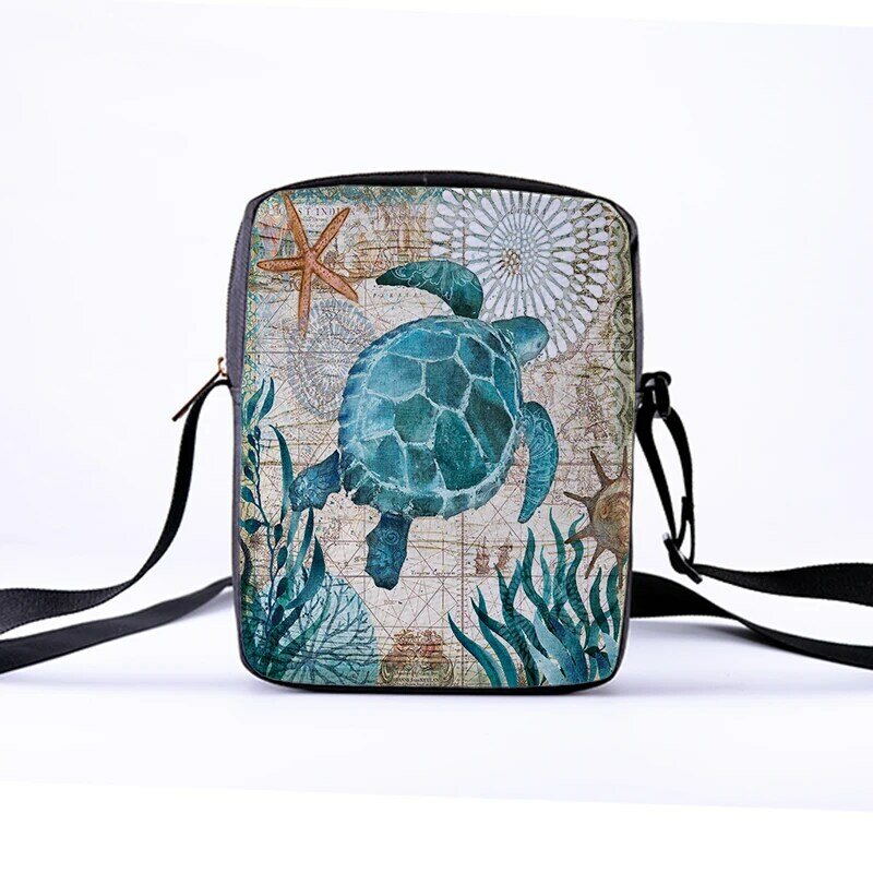 Niestandardowy wzór męska i damska ukośna torba na ramię drukowanie żółw z kreskówki dziecięca torba na co dzień fajny wzór