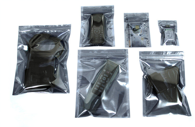 Resealable Zip Lock Bag, Anti-Static Blindagem, ESD Anti-Static Instrumento Chip, Acessórios eletrônicos, Bateria, Bolsas USB, 100pcs