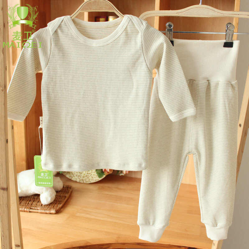 Conjunto de pijamas listrados de manga comprida para bebê, algodão orgânico, roupas recém-nascidas, calças de cintura alta, outono e inverno, 73, 0-12 meses