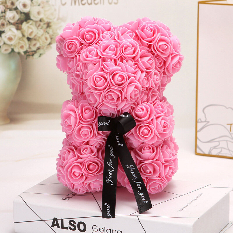 Oso De Rosa muñecas PE Artificial Rosa hecho a mano amor romántico Rosa flor oso de peluche regalo de boda de Día de San Valentín de la gota envío