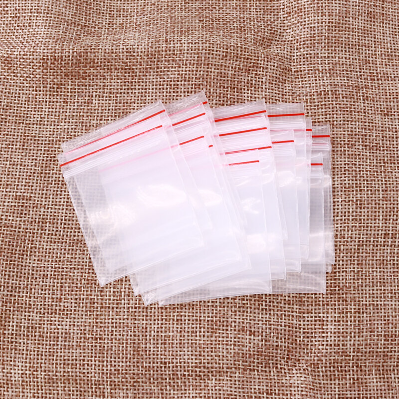 500 шт./упак. прозрачные пакеты, перезаряжаемые пластиковые пакеты, красная ручка, самозакрывающаяся, с застежкой-молнией, пластиковые пакеты для упаковки ювелирных изделий, сумка для демонстрации