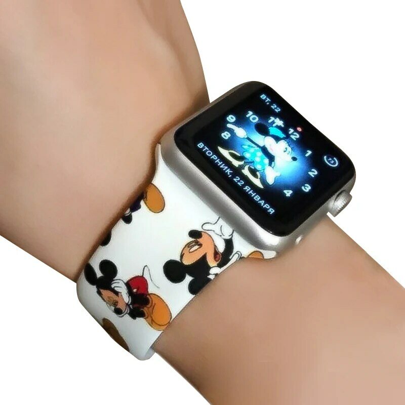 Relógio de Pulseira de Silicone Para A Apple 1 SANYU Soft/2/3/4 Banda Série 38mm 42mm 40mm 44mm iwatch Pulseira Pulseira Dos Desenhos Animados Mickey