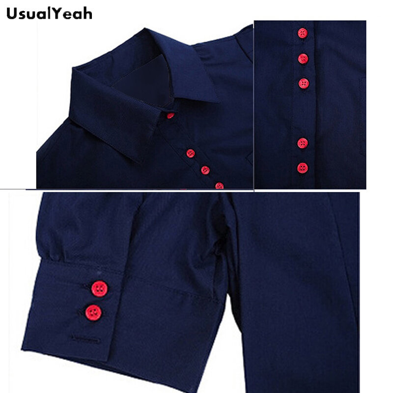 Chemise à boutons pour femmes, Style d'été, manches courtes, vêtements de travail, blanc, rouge, bleu