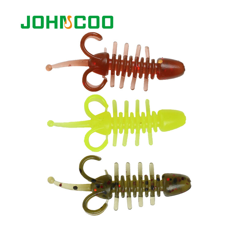 Johncoo 30pcs Worm 48mm 0.65g Soft Shrimp Fishing Lure Silicon Rubber Light Jigging Lure Small Soft Sait Worm Lure Wobbler