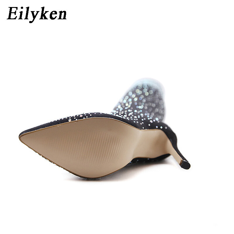 Eilyken 2022 Fashion Runway Crystal Stretch Fabric Sock Over-the-Knee Boot coscia alta punta a punta donna scarpe con tacco a spillo