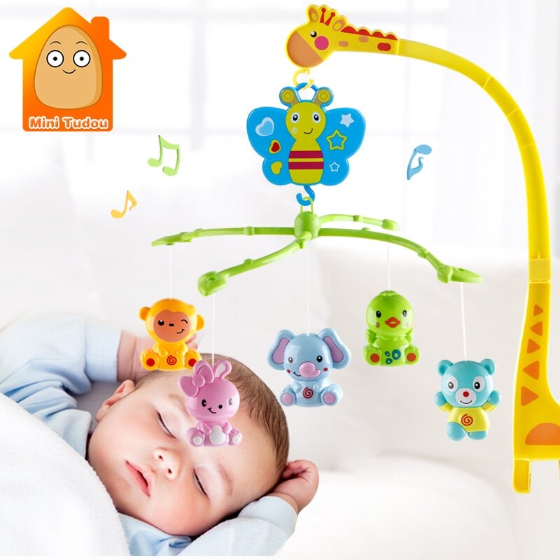 Cascabel de cama móvil 4 en 1 para cuna, sonajero de Animal Kawaii para bebé, soporte giratorio, juguetes, soporte de jirafa, caja de música de viento, regalo