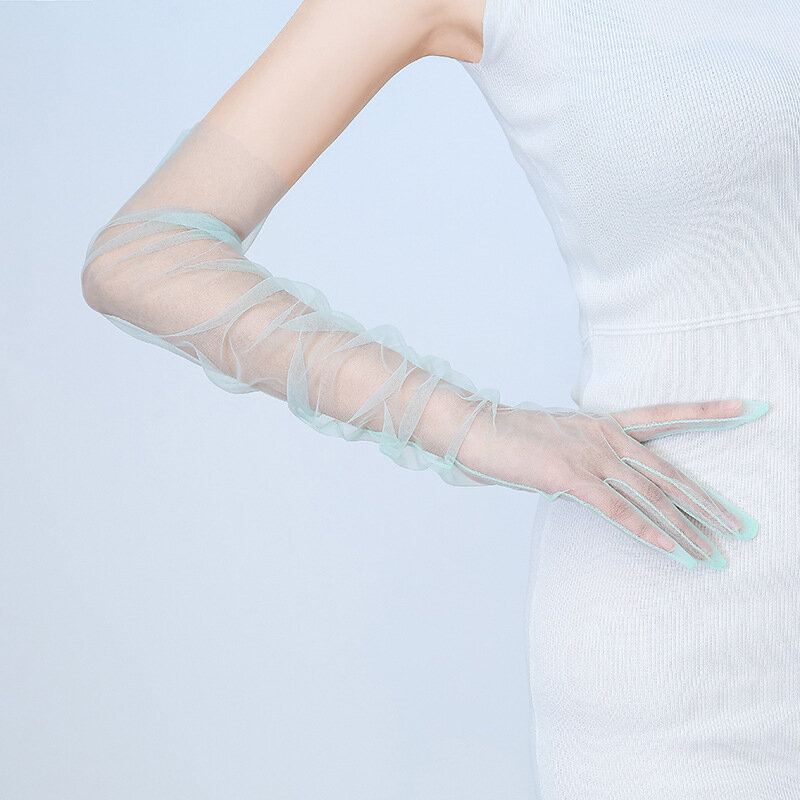 JaneVini proste tiulowe rękawiczki ślubne dla kobiet Sexy Sheer długie pełne Finger rękawiczki ślubne Bride długość łokcia Brauthandschuhe 2019