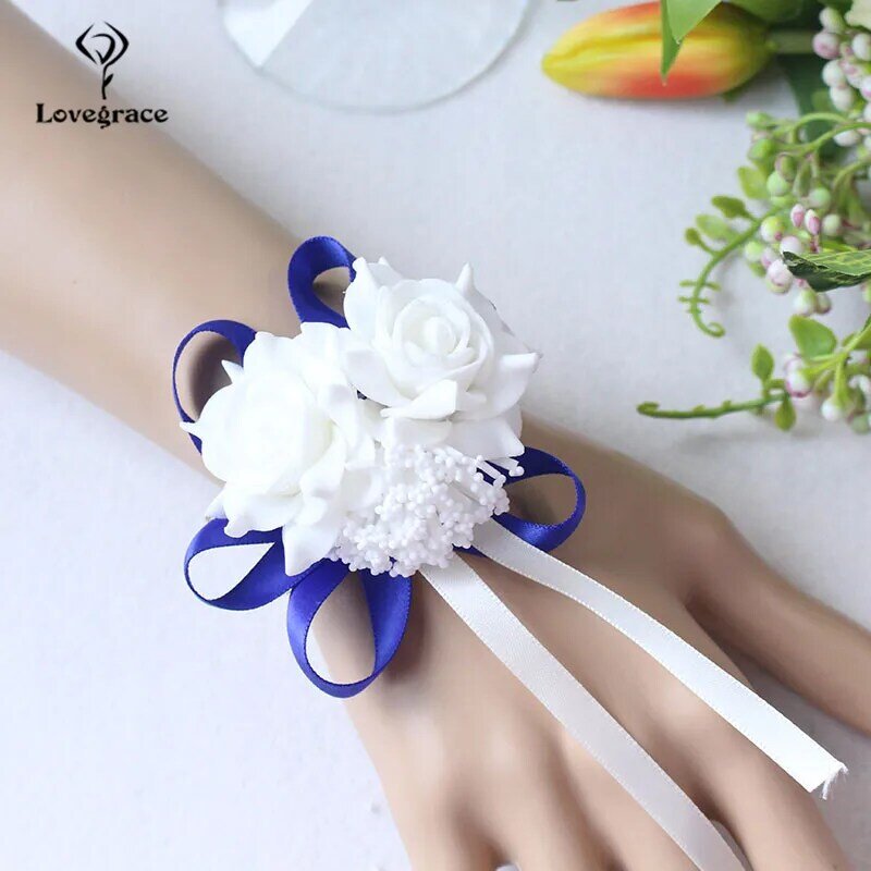 Lovegrace Wrist Corsages Bracelet Foam White Rose Wrist Flowers for Bridesmaid Bracelet Wedding Accessories Bridal Hand Flower