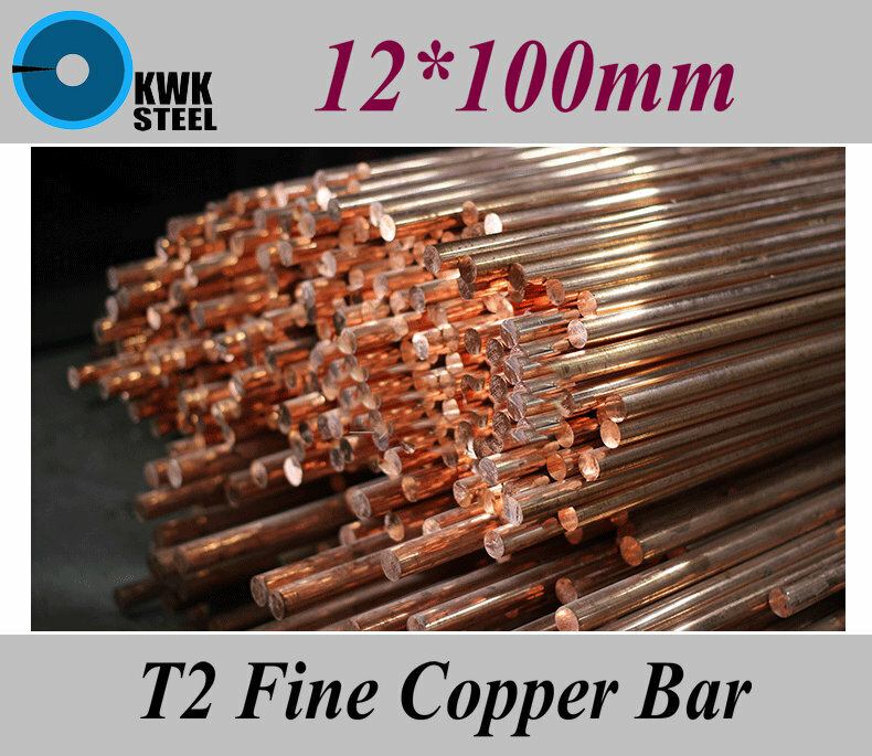 Barra de cobre fino T2 de 12x100mm, barras de cobre redondas puras, Material de bricolaje, envío gratis