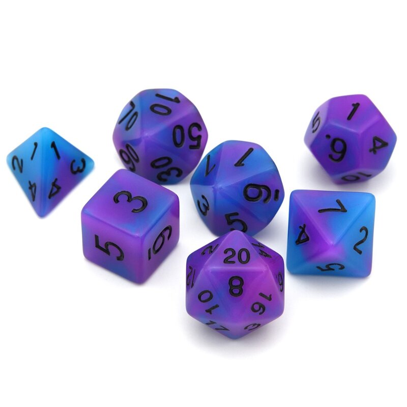 Juego de dados púrpura y azul de doble Color que brillan en la oscuridad para juegos de mesa MTG RPG DnD