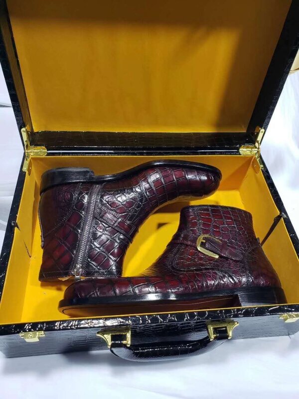 Super Big Size Top quality 100% real genuine crocodile skin men fashion shoe with genuine cowhide skin lining leisure men boots