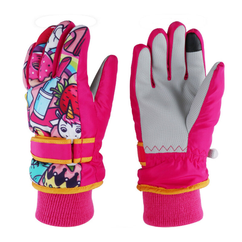 Winter Warm Ski Gloves Kids Snowmobile Mittens Skiing Snowboard Gloves Windproof Glove For Girl Boy Anime Figure Elsa Anna