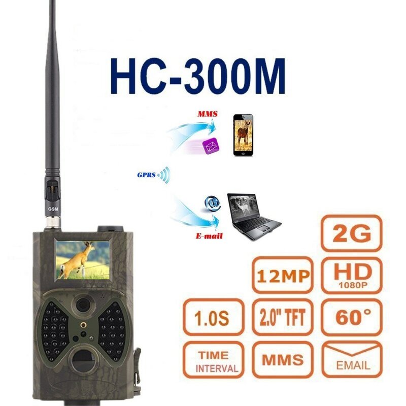 사냥용 무선 야생 동물 트레일 카메라, 16MP, 1080P, 2G MMS, SMTP, SMS 셀룰러, HC300M, 야간 감시 와일드 캠