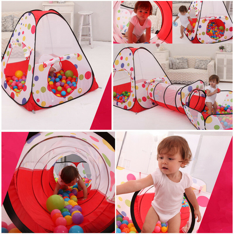 Portable Large Pool Tube Teepee 3pc Children Play Tent Children Tunnel Tents Ocean Balls Pool Pit Kids Play House Tent Crawling