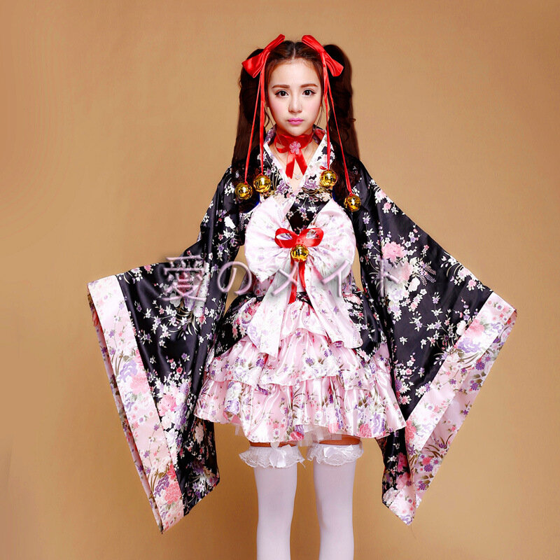 여성 섹시한 기모노 유카타 패션 로리타 드레스, 오비와 꽃 기모노 일본 코스프레 의상