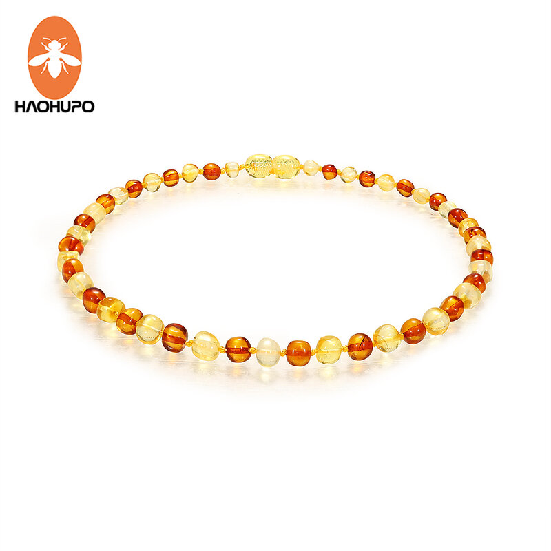 HAOHUPO – Bracelet/collier de dentition pour bébé, en ambre naturel de la baltique, en or Cognac, pour garçon et fille, cadeau d'anniversaire, bijoux pour bébé