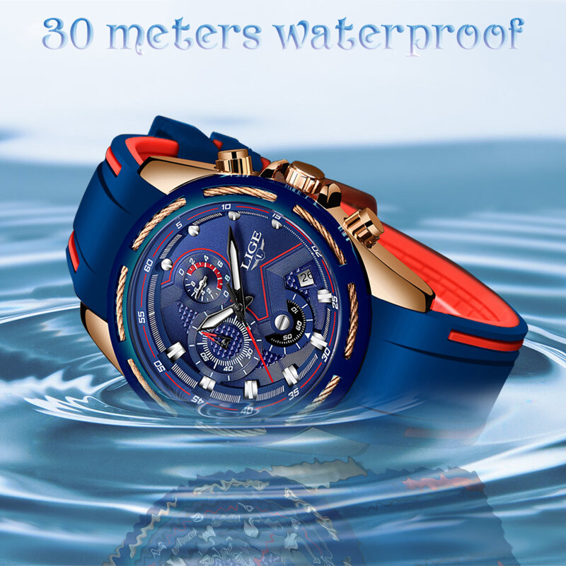 LIGE Neue Männer Uhren Top-marke Luxus Blau Silikon Armband Wasserdichte Uhr Sport Chronograph Quarz Armbanduhr Relogio Masculino
