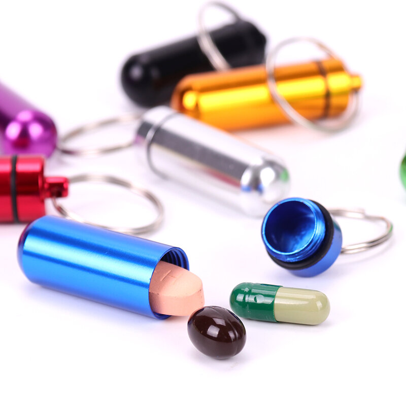 Casing Kotak Pil Aluminium Tahan Air Wadah Obat Cache Botol Gantungan Kunci Kotak Obat Perawatan Kesehatan