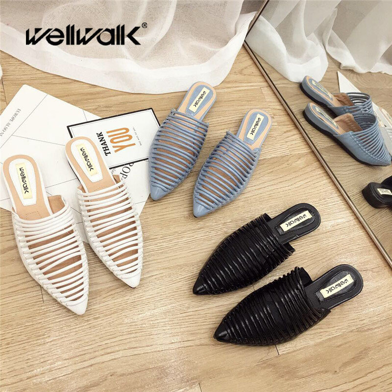 Wellwalk Designer Mulas Sapatos Chinelos Mulheres Apartamentos Mulheres Tarja Moda Escorregas Senhoras Marca Feminino Mulas Chinelos De Luxo