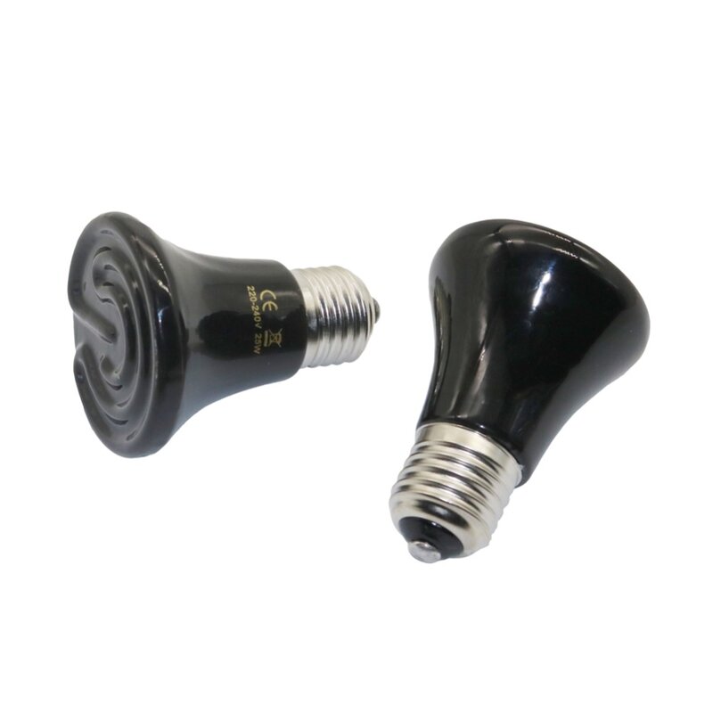 Pet Heating Light E27 25W~100W Small Conical Ceramic Emitter Heat Bulb Black For Reptile Pet Brooder Lamp 1Pc