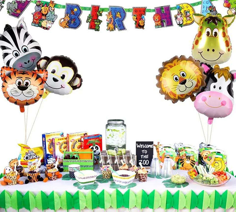 6Pcs Handheldสัตว์หัวฟอยล์บอลลูนTiger Lion Inflatable AirบอลลูนJungle Partyตกแต่งของเล่นเด็กวันเกิดParty Decor