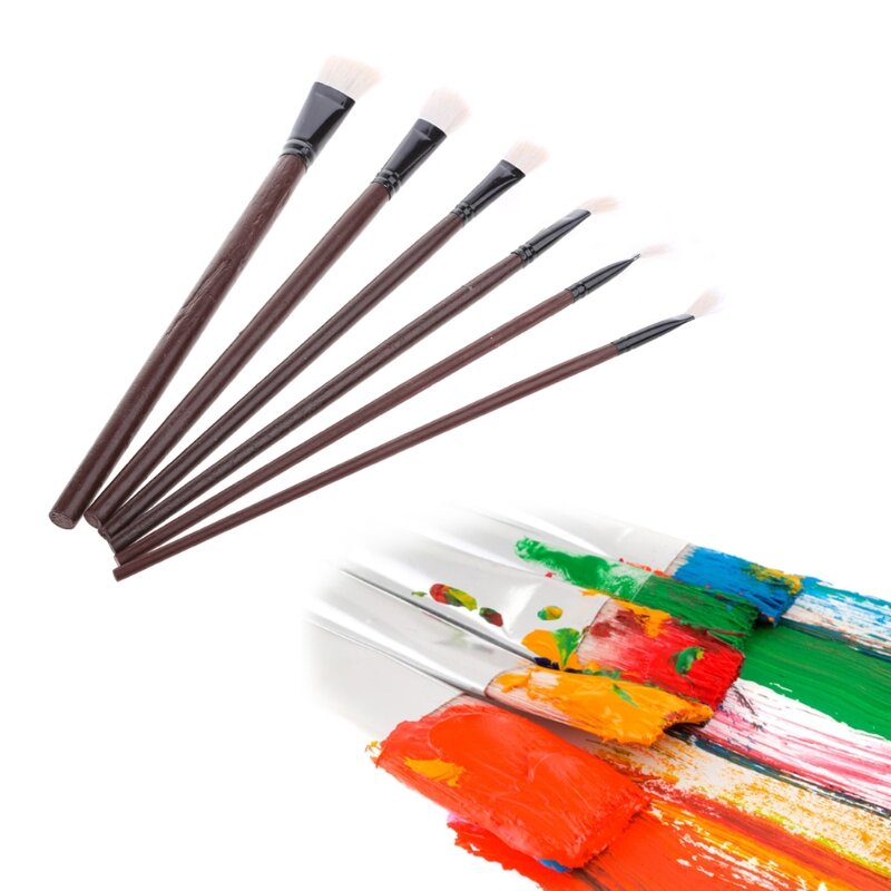 6 pçs conjunto de escovas de pintura plana artista lã cabelo aquarela acrílico óleo desenho arte suprimentos