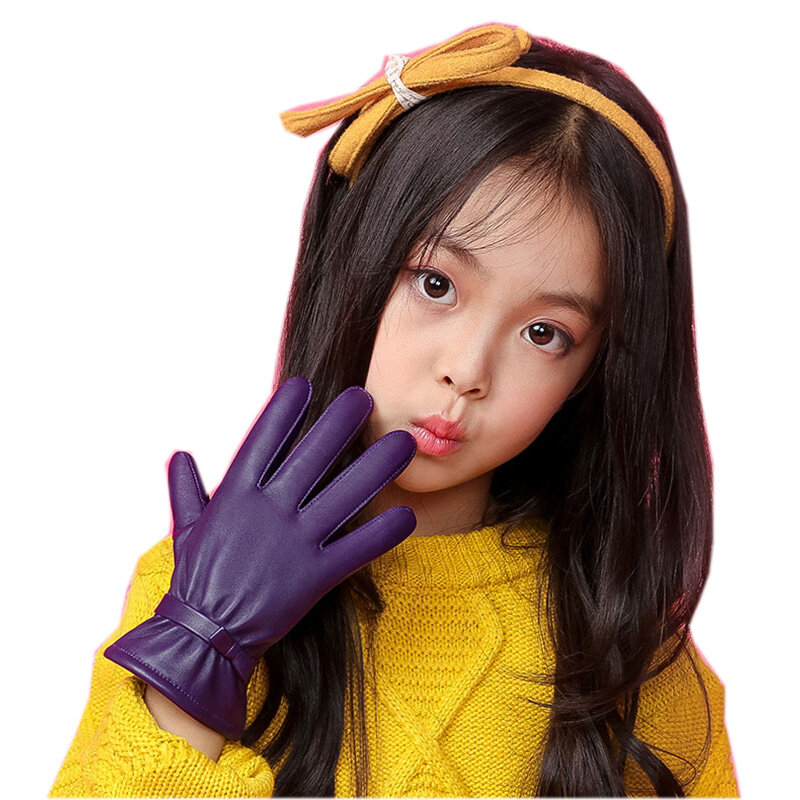 Echtes Leder Handschuhe Fünf Finger kinder Handschuh Winter Warm Samt Gefüttert Kinder Schaffell Handschuhe Für Mädchen NW103-5