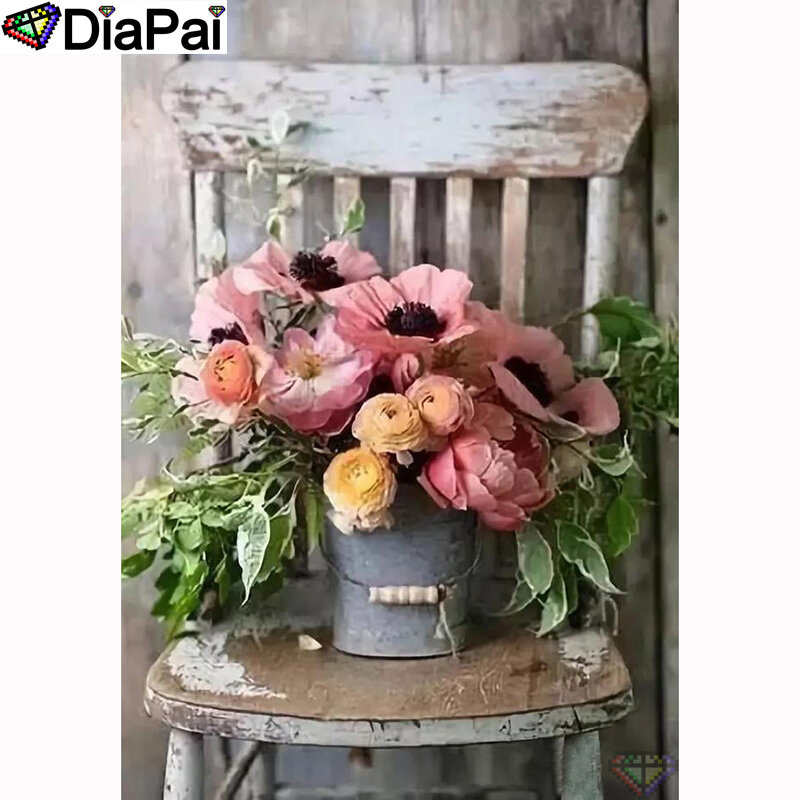 DIAPAI 5D DIY เพชรภาพวาด 100% เต็มรูปแบบ/เจาะรอบ "ดอกไม้เก้าอี้" เพชรเย็บปักถักร้อยข้าม Stitch 3D decor A21561