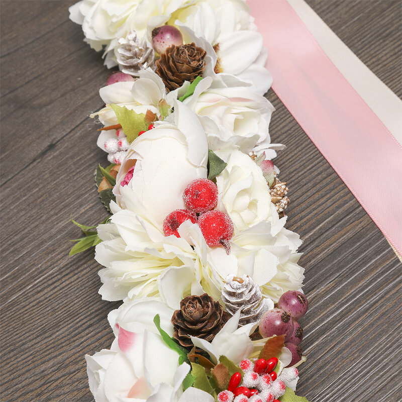 MOLANS Bohemian Floral Bridal Sash Natural Berries Wedding Belts Elegant Fabric Waist Band Woodland Photo Shoot Dress Gown Belt