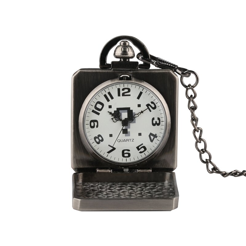 Retro ponto de interrogação design relógio de bolso para homens mulher criativa steampunk quadrado caixa design legal colar corrente relógio presentes crianças