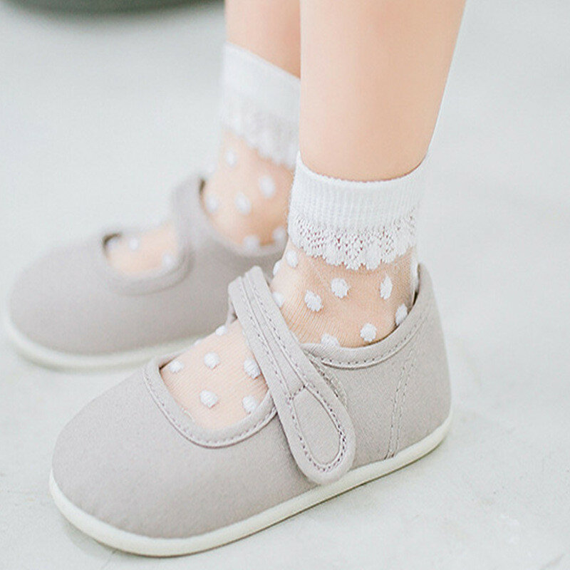 5 Pairs/Lot Summer Girls Socks Lovely Dot Crystal Silk Kids Socking Children Baby Girl Mesh Breathable Elastic Lace Sock