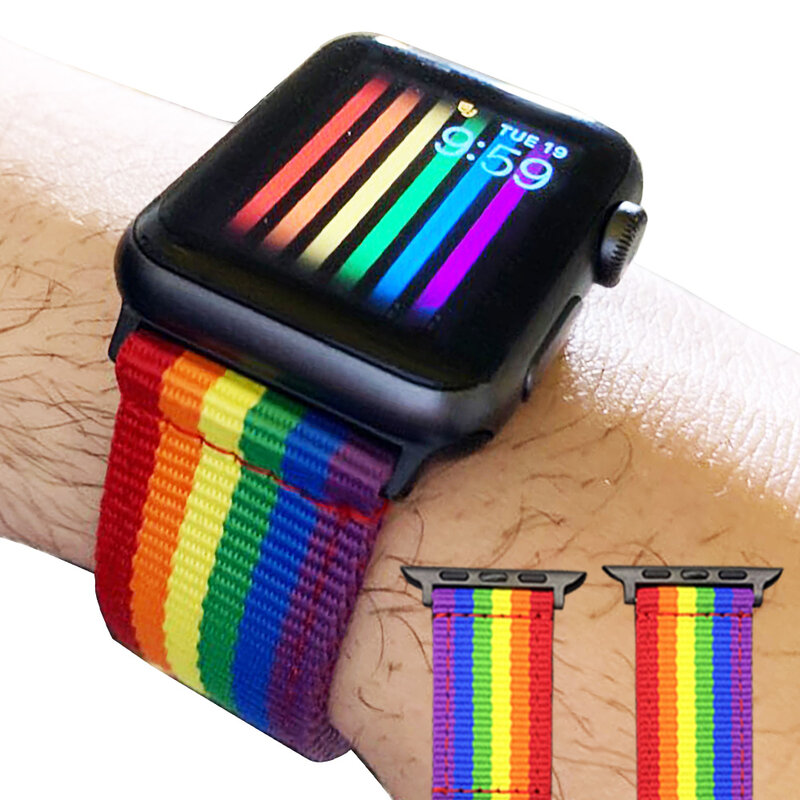 Regenboog Nylon Horlogeband 38Mm 40Mm 41Mm 42Mm 44Mm 45Mm Voor Apple Horloge Serie 7 6 Se 5 4 3 Armband Horloge Band Voor Iwatch Band